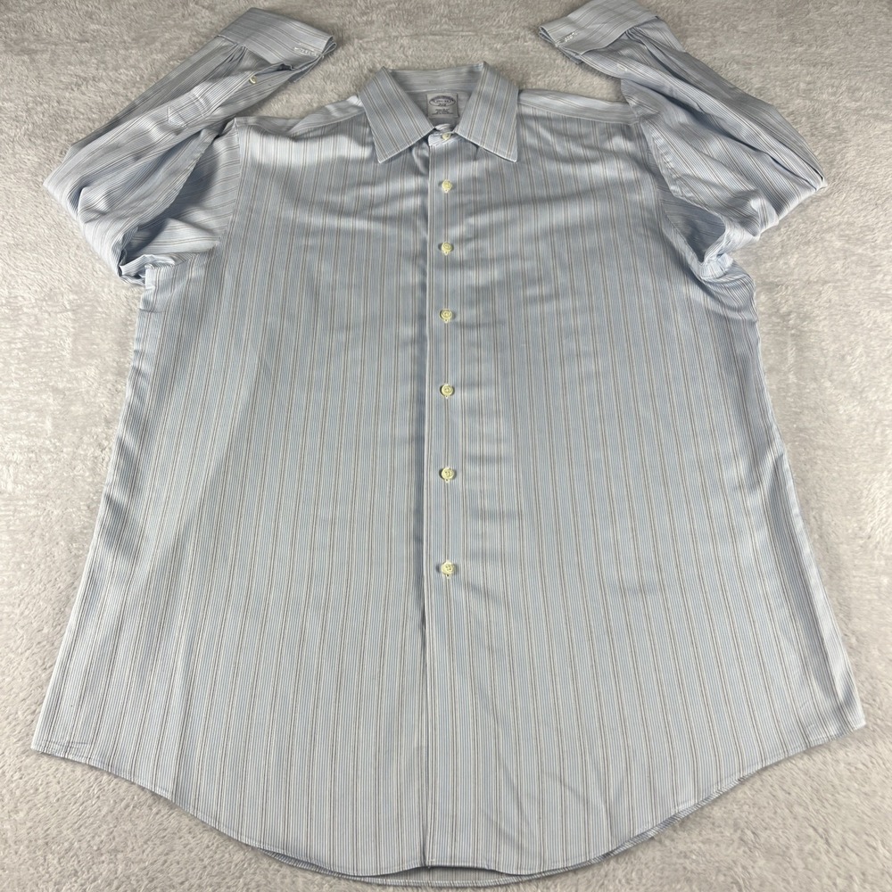 Brooks Brothers Shirt Mens 15 1/2, 33 Blue Stripe Non-Iron Cotton Long Sleeve